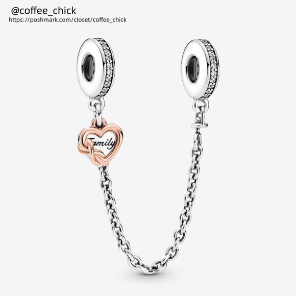 Pandora Family Heart Safety Chain Charm|Two-tone - Picture 1 of 2